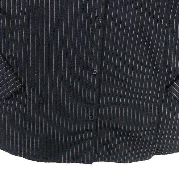 Worthington Women's 16T Button Up Dress Shirt Stripe Black Career Long Sleeves - Picture 5 of 10